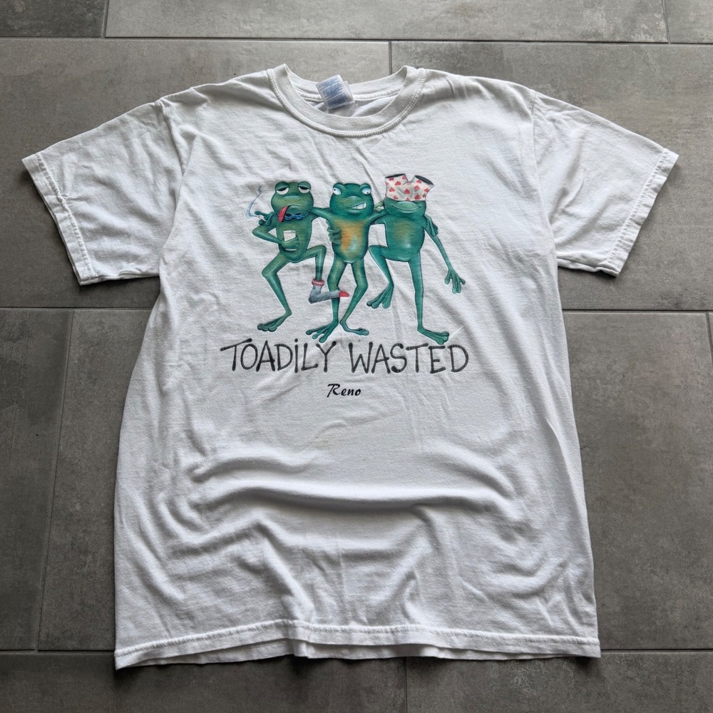 Vintage Y2K Toadily Wasted Reno Frog‎ Graphic T-Shirt Mens M White Heavy Cotton